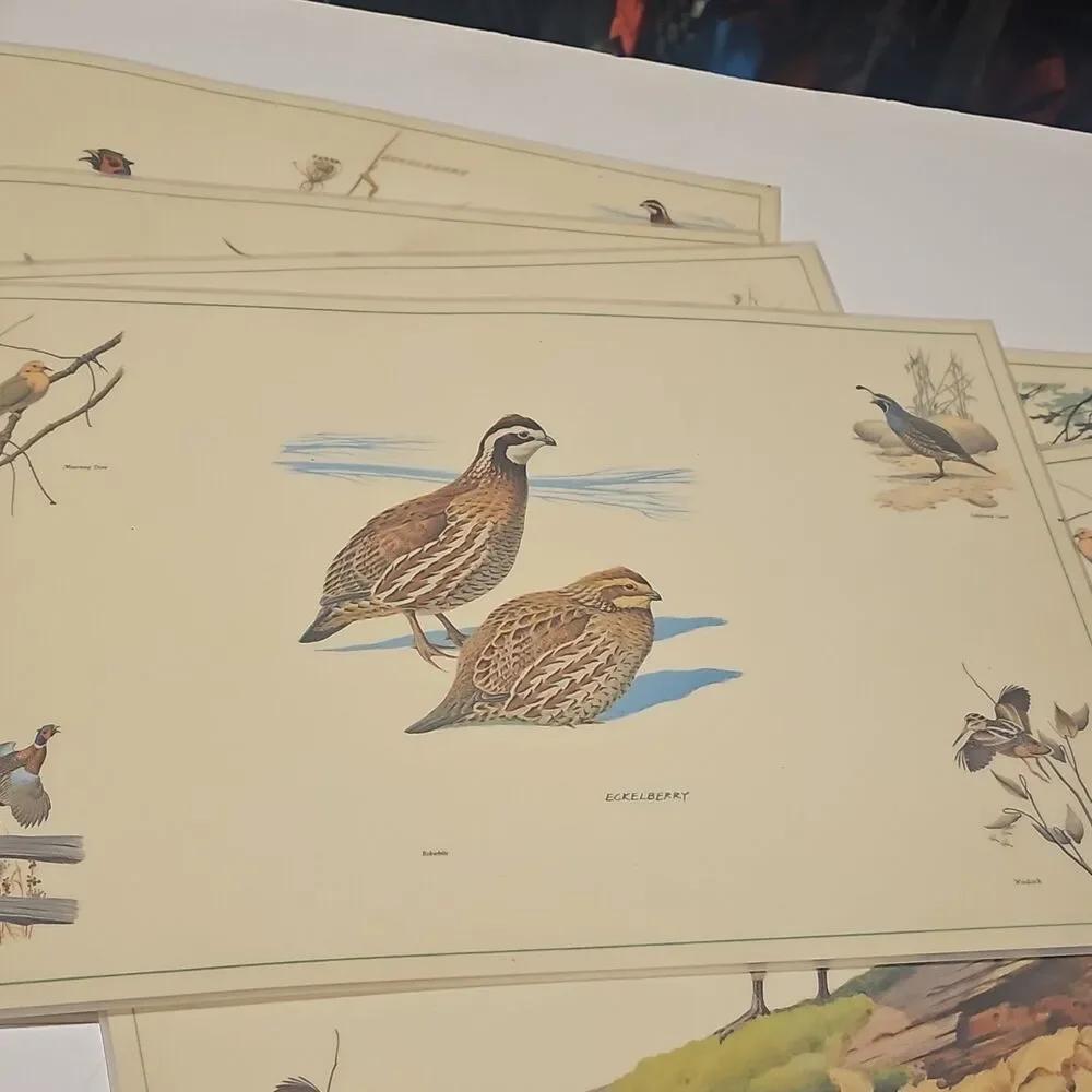Vintage Eckelberry Bird PlacematSet Quail Pheasant Wildlife Sporting Lodge Decor - Picture 2 of 10